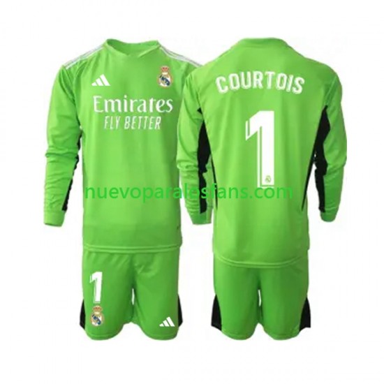 Camiseta de Fútbol Real Madrid Thibaut Courtois 1 Portero Niño Casa 2023-2024 Manga Larga
