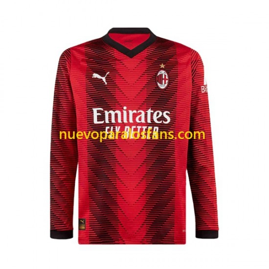 Camiseta de Fútbol AC Milan Hombre Casa 2023-2024 Manga Larga