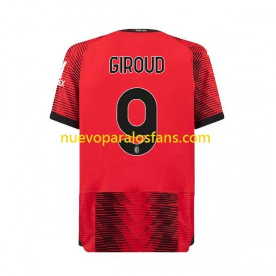 Camiseta de Fútbol AC Milan Olivier Giroud 9 Hombre Casa 2023-2024 Manga Corta