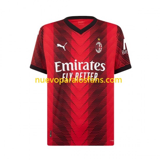 Camiseta de Fútbol AC Milan Rafael Leao 17 Niño Casa 2023-2024 Manga Corta