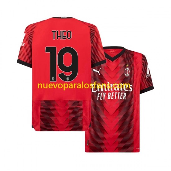 Camiseta de Fútbol AC Milan Theo Hernandez 19 Hombre Casa 2023-2024 Manga Corta