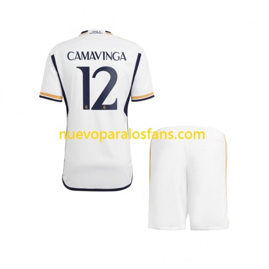 Camiseta de Fútbol Real Madrid Camavinga 12 Niño Casa 2023-2024 Manga Corta