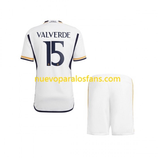Camiseta de Fútbol Real Madrid Federico Valverde 15 Niño Casa 2023-2024 Manga Corta