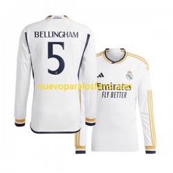 Camiseta de Fútbol Real Madrid Jude Bellingham 5 Hombre Casa 2023-2024 Manga Larga