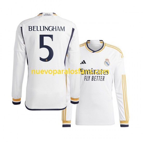 Camiseta de Fútbol Real Madrid Jude Bellingham 5 Hombre Casa 2023-2024 Manga Larga