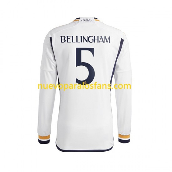 Camiseta de Fútbol Real Madrid Jude Bellingham 5 Hombre Casa 2023-2024 Manga Larga