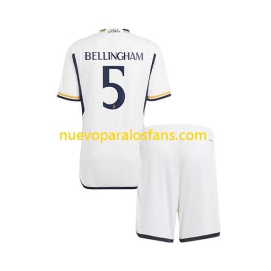 Camiseta de Fútbol Real Madrid Jude Bellingham 5 Niño Casa 2023-2024 Manga Corta