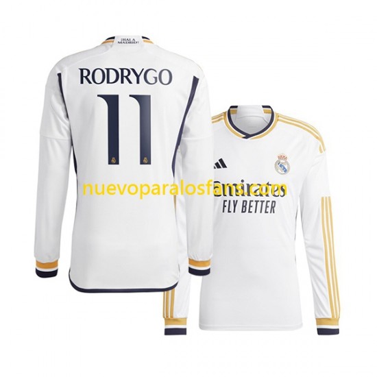 Camiseta de Fútbol Real Madrid Rodrygo Goes 11 Hombre Casa 2023-2024 Manga Larga