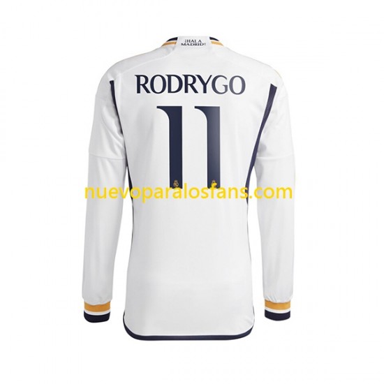 Camiseta de Fútbol Real Madrid Rodrygo Goes 11 Hombre Casa 2023-2024 Manga Larga