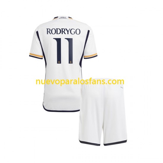 Camiseta de Fútbol Real Madrid Rodrygo Goes 11 Niño Casa 2023-2024 Manga Corta