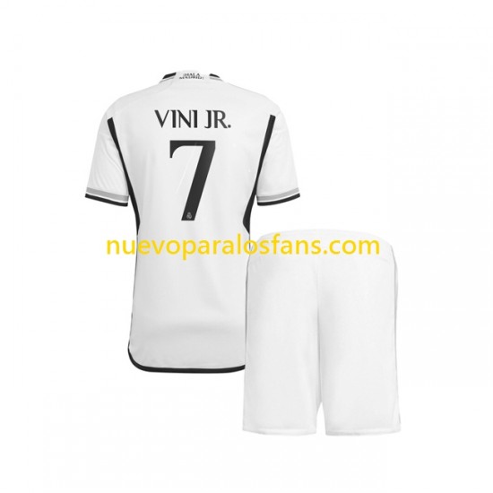 Camiseta de Fútbol Real Madrid Vinicius Junior 7 Niño Casa 2023-2024 Manga Corta