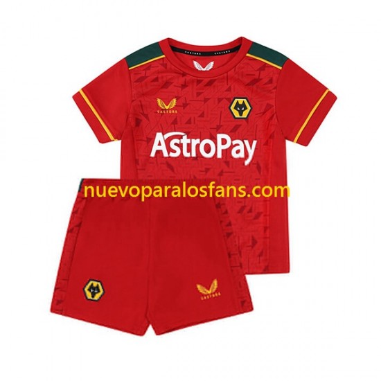 Camiseta de Fútbol Wolverhampton Wanderers Niño Exterior 2023-2024 Manga Corta