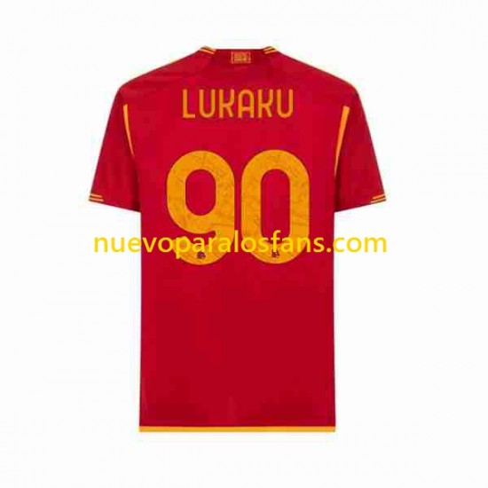 Camiseta de Fútbol AS Roma Romelu Lukaku 90 Hombre Casa 2023-2024 Manga Corta