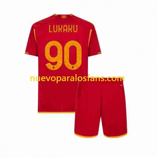 Camiseta de Fútbol AS Roma Romelu Lukaku 90 Niño Casa 2023-2024 Manga Corta