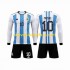 Camiseta de Fútbol Argentina 3 Stars Lionel Messi 10 Niño Casa Copa Mundial 2022 Manga Larga