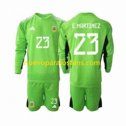 Camiseta de Fútbol Argentina Emiliano Martinez 23 Portero Niño Casa Copa Mundial 2022 Manga Larga