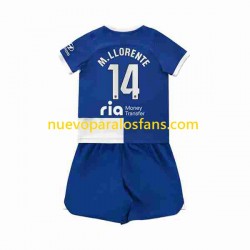 Camiseta de Fútbol Atlético Madrid 2 Marcos Llorente 14 Niño Exterior 2023-2024 Manga Corta