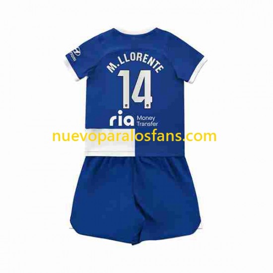 Camiseta de Fútbol Atlético Madrid 2 Marcos Llorente 14 Niño Exterior 2023-2024 Manga Corta