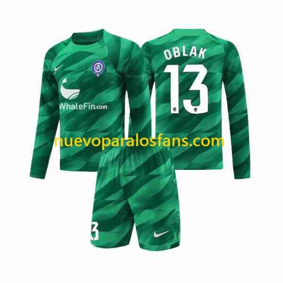 Camiseta de Fútbol Atlético Madrid Jan Oblak 13 Portero Niño Exterior 2023-2024 Manga Larga