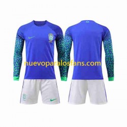 Camiseta de Fútbol Brasil Niño Exterior Copa Mundial 2022 Manga Larga