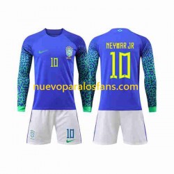 Camiseta de Fútbol Brasil Neymar Jr 10 Niño Exterior Copa Mundial 2022 Manga Larga