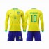 Camiseta de Fútbol Brasil Neymar Jr 10 Niño Casa Copa Mundial 2022 Manga Larga