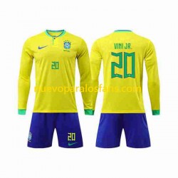Camiseta de Fútbol Brasil Vinicius Junior 20 Niño Casa Copa Mundial 2022 Manga Larga