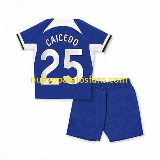 Camiseta de Fútbol Chelsea Moises Caicedo 25 Niño Casa 2023-2024 Manga Corta