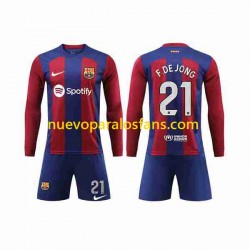 Camiseta de Fútbol FC Barcelona Frenkie de Jong 21 Niño Casa 2023-2024 Manga Larga