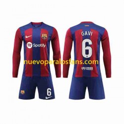 Camiseta de Fútbol FC Barcelona GAVI 6 Niño Casa 2023-2024 Manga Larga