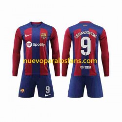 Camiseta de Fútbol FC Barcelona LEWANDOWSKI 9 Niño Casa 2023-2024 Manga Larga
