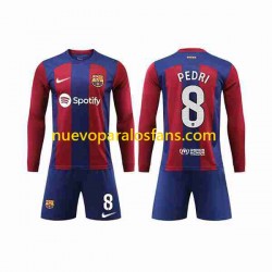 Camiseta de Fútbol FC Barcelona Pedri 8 Niño Casa 2023-2024 Manga Larga