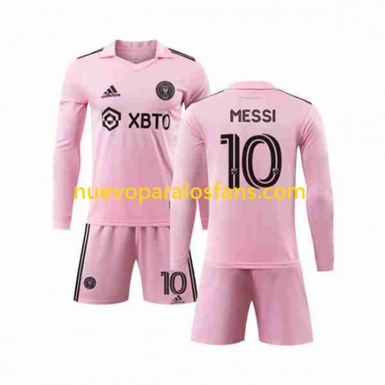 Camiseta de Fútbol Inter Miami Lionel Messi 10 Niño Casa 2023-2024 Manga Larga