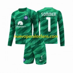 Camiseta de Fútbol Inter Milan Sommer 1 Portero Niño Exterior 2023-2024 Manga Larga