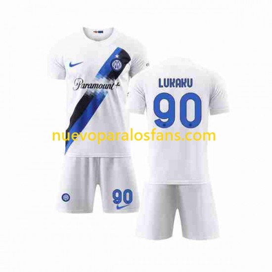 Camiseta de Fútbol Inter Milan Lukaku 90 Niño Exterior 2023-2024 Manga Corta