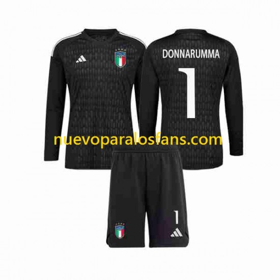 Camiseta de Fútbol Italia Donnarumma 1 Portero Niño Exterior 2023 Manga Larga