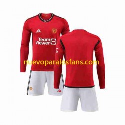 Camiseta de Fútbol Manchester United Niño Casa 2023-2024 Manga Larga