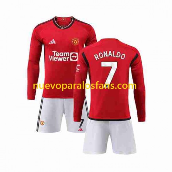 Camiseta de Fútbol Manchester United Ronaldo 7 Niño Casa 2023-2024 Manga Larga