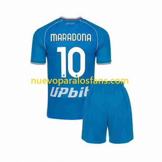 Camiseta de Fútbol Napoli Maradona 10 Niño Casa 2023-2024 Manga Corta