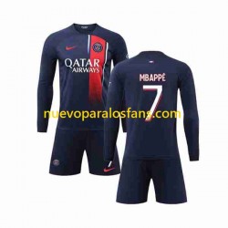 Camiseta de Fútbol Paris Saint-Germain Mbappé Kylian 7 Niño Casa 2023-2024 Manga Larga