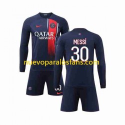 Camiseta de Fútbol Paris Saint-Germain Lionel Messi 30 Niño Casa 2023-2024 Manga Larga