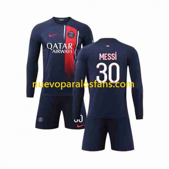 Camiseta de Fútbol Paris Saint-Germain Lionel Messi 30 Niño Casa 2023-2024 Manga Larga