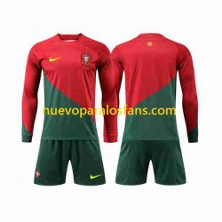 Camiseta de Fútbol Portugal Niño Casa Copa Mundial 2022 Manga Larga