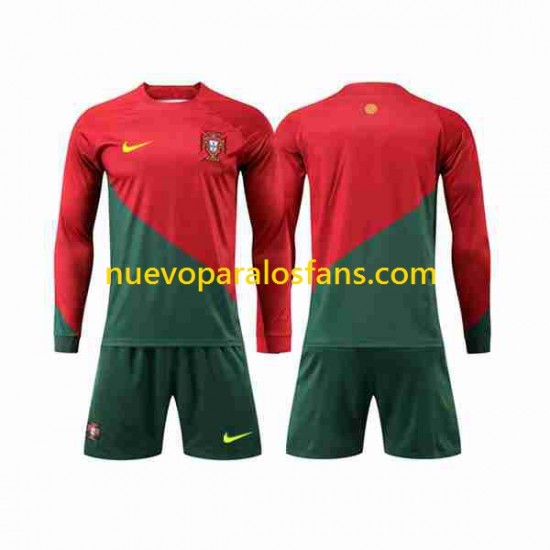 Camiseta de Fútbol Portugal Niño Casa Copa Mundial 2022 Manga Larga