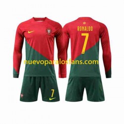 Camiseta de Fútbol Portugal Ronaldo 7 Niño Casa Copa Mundial 2022 Manga Larga