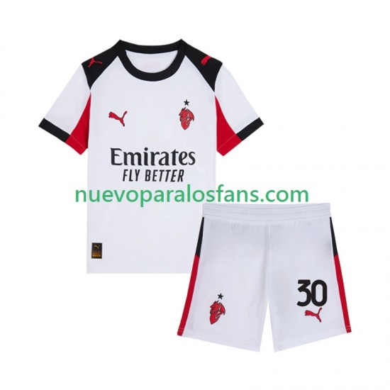 Camiseta de Fútbol AC Milan Ardon Jashari 30 Niño Exterior 2025-2026 Manga Corta