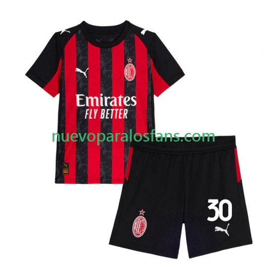 Camiseta de Fútbol AC Milan Ardon Jashari 30 Niño Casa 2025-2026 Manga Corta
