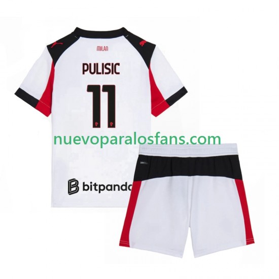 Camiseta de Fútbol AC Milan Christian Pulisic 11 Niño Exterior 2025-2026 Manga Corta
