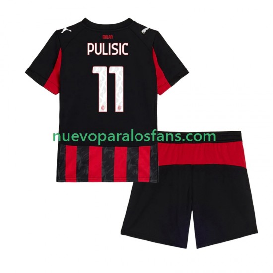 Camiseta de Fútbol AC Milan Christian Pulisic 11 Niño Casa 2025-2026 Manga Corta