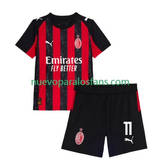 Camiseta de Fútbol AC Milan Christian Pulisic 11 Niño Casa 2025-2026 Manga Corta